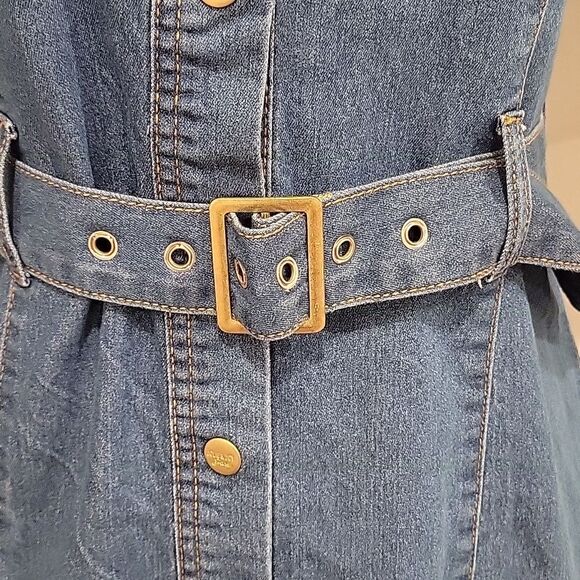 Denim Button-Up Belted Dress - Picture 2 of 6